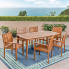 Christopher Knight Home Argo Ensemble de salle à manger d'extérieur 7 pièces en bois d'acacia avec table à manger de 71 po, Teck