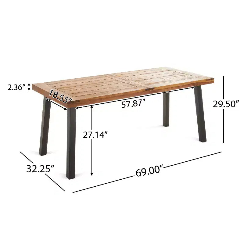 Christopher Knight Home Kittama Outdoor Acacia Wood and Rustic Metal 7 Piece Dining Set with Cushion, Teak and Cream