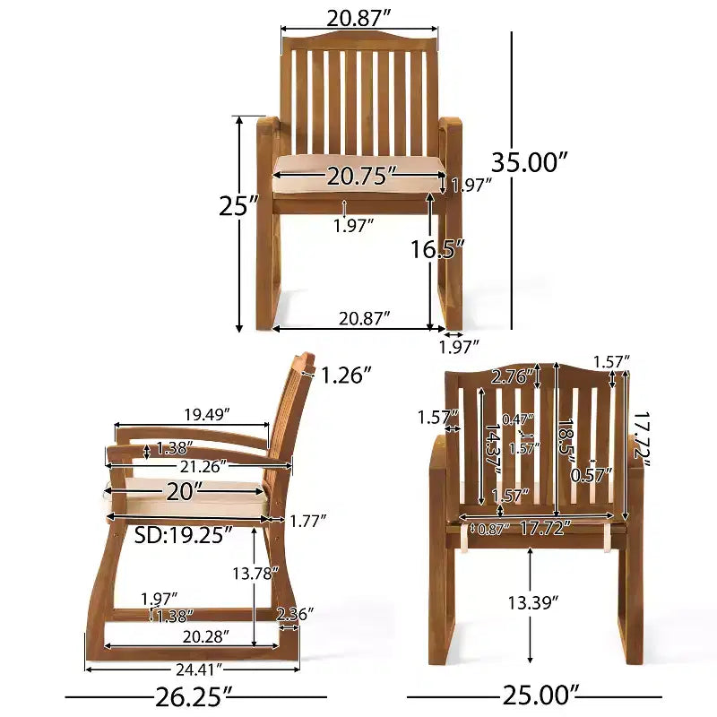 Christopher Knight Home Kittama Outdoor Acacia Wood and Rustic Metal 7 Piece Dining Set with Cushion, Teak and Cream