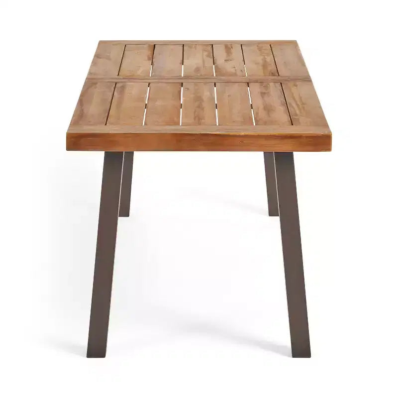Christopher Knight Home Kittama Outdoor Acacia Wood and Rustic Metal 7 Piece Dining Set with Cushion, Teak and Cream