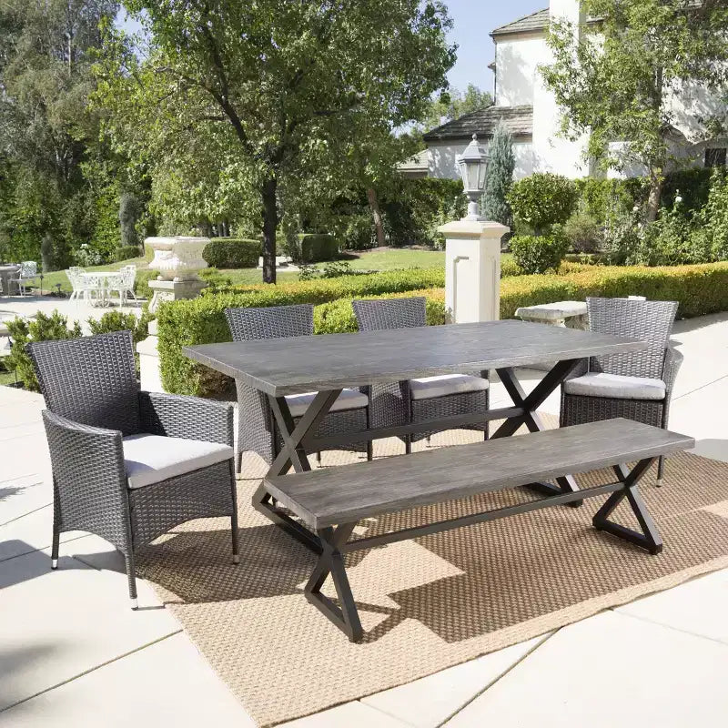Christopher Knight Home Absher Outdoor Wicker and Aluminum 6 Piece Dining Set with Bench