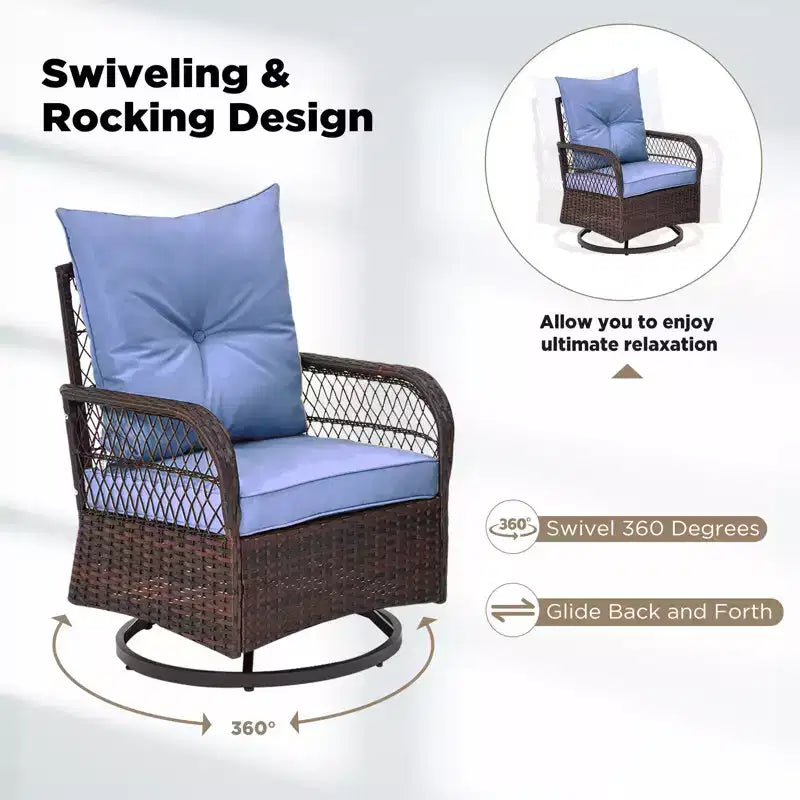 EROMMY 3 Pieces Patio Swivel Rocker Rattan Chairs, Outdoor Swivel Rocking Chairs With 1 Rattan Coffee Table, 360 Degree Swivel Patio Chairs For Lawn