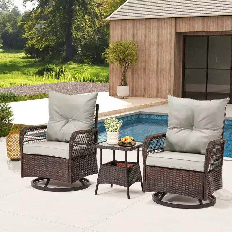EROMMY 3 Pieces Patio Swivel Rocker Rattan Chairs, Outdoor Swivel Rocking Chairs With 1 Rattan Coffee Table, 360 Degree Swivel Patio Chairs For Lawn