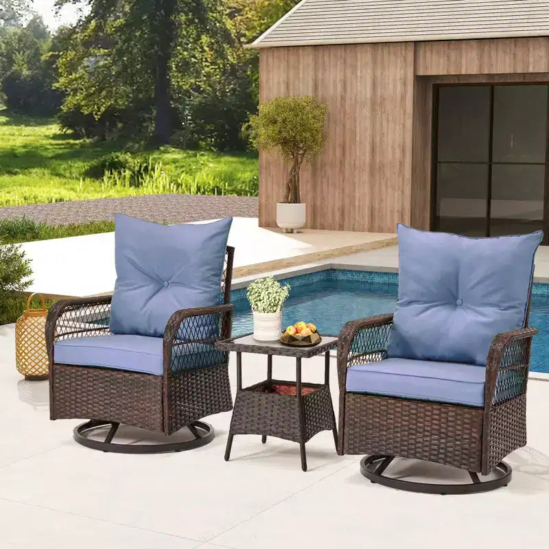 EROMMY 3 Pieces Patio Swivel Rocker Rattan Chairs, Outdoor Swivel Rocking Chairs With 1 Rattan Coffee Table, 360 Degree Swivel Patio Chairs For Lawn