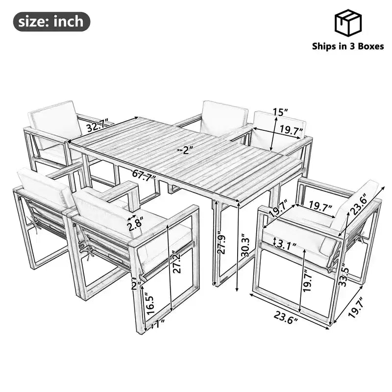 Whisen 7 Pieces Outdoor Dining Set Patio Dining Table and Chair Set with and Removable Cushions