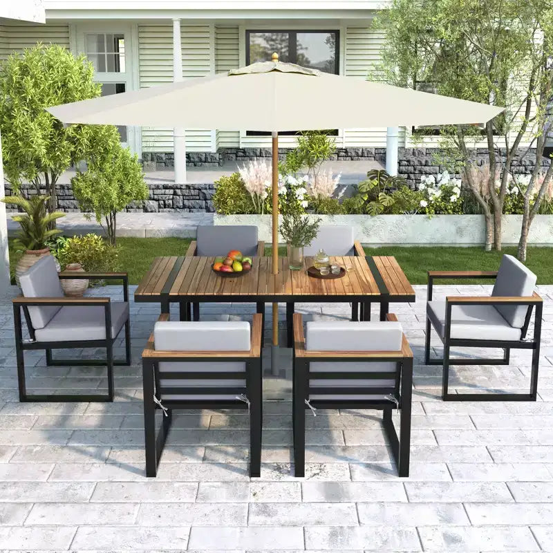 Whisen 7 Pieces Outdoor Dining Set Patio Dining Table and Chair Set with and Removable Cushions