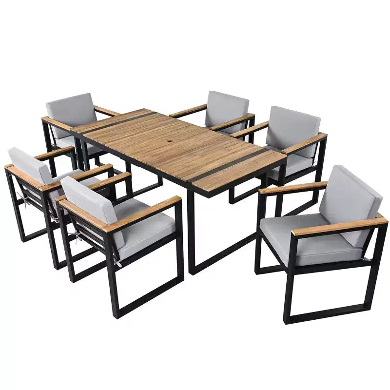 Whisen 7 Pieces Outdoor Dining Set Patio Dining Table and Chair Set with and Removable Cushions