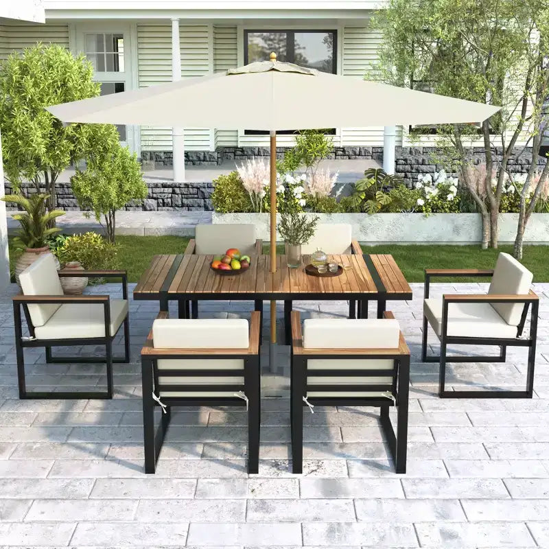 Whisen 7 Pieces Outdoor Dining Set Patio Dining Table and Chair Set with and Removable Cushions