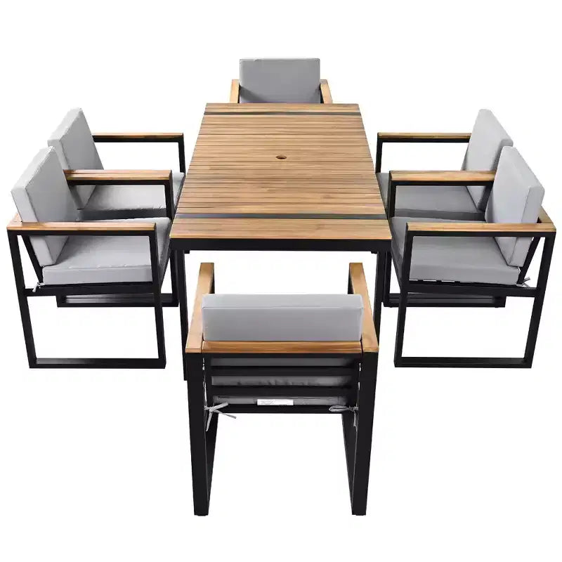 Whisen 7 Pieces Outdoor Dining Set Patio Dining Table and Chair Set with and Removable Cushions