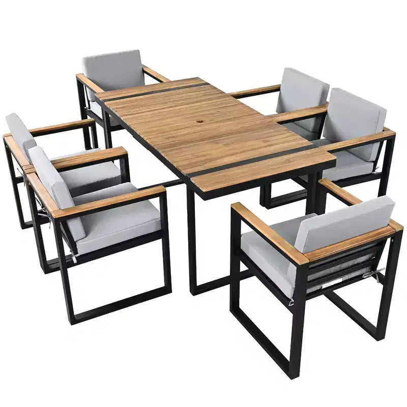 Whisen 7 Pieces Outdoor Dining Set Patio Dining Table and Chair Set with and Removable Cushions