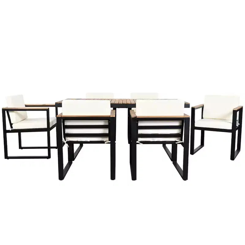 Whisen 7 Pieces Outdoor Dining Set Patio Dining Table and Chair Set with and Removable Cushions