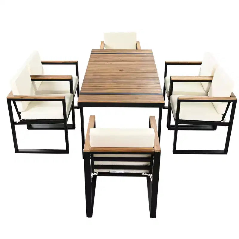 Whisen 7 Pieces Outdoor Dining Set Patio Dining Table and Chair Set with and Removable Cushions