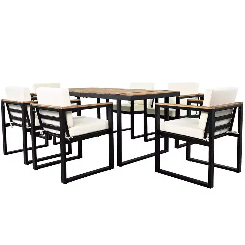 Whisen 7 Pieces Outdoor Dining Set Patio Dining Table and Chair Set with and Removable Cushions