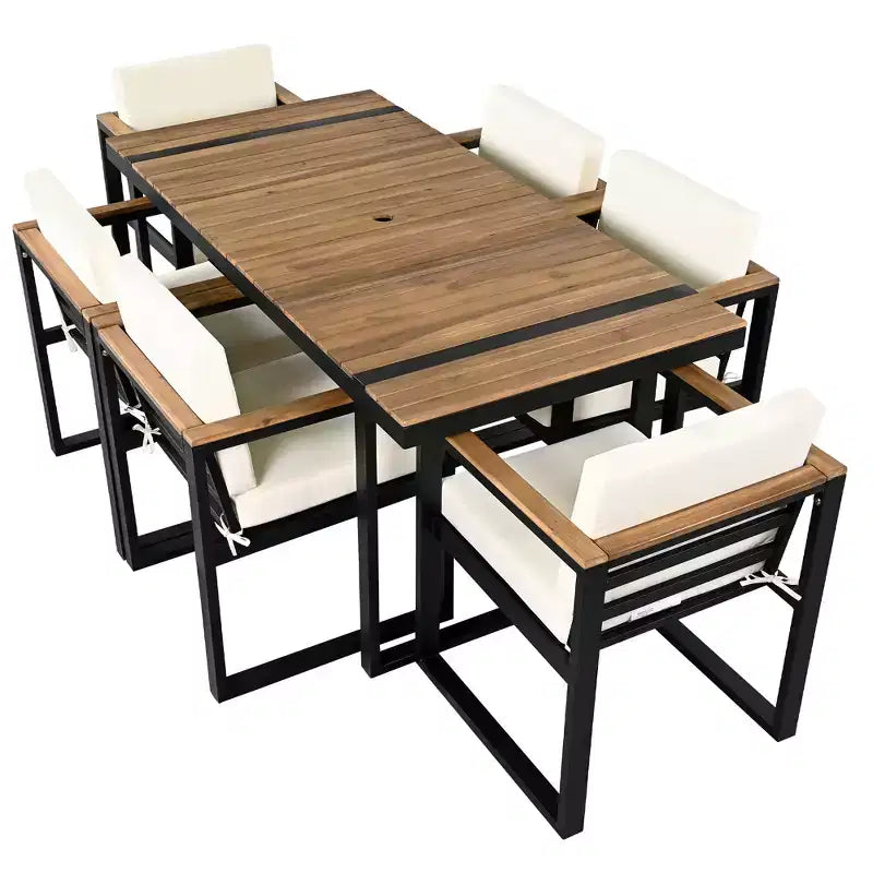Whisen 7 Pieces Outdoor Dining Set Patio Dining Table and Chair Set with and Removable Cushions