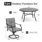 Captiva Designs Patio Dining Set with Slat-top Steel Table & Metal Chairs with Cushions