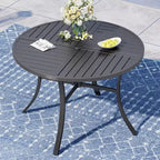 Captiva Designs Patio Dining Set with Slat-top Steel Table & Metal Chairs with Cushions