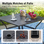 Captiva Designs Patio Dining Set with Slat-top Steel Table & Metal Chairs with Cushions