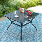 Captiva Designs Patio Dining Set with Slat-top Steel Table & Metal Chairs with Cushions