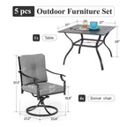 Captiva Designs Patio Dining Set with Slat-top Steel Table & Metal Chairs with Cushions