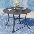 Captiva Designs Patio Dining Set with Slat-top Steel Table & Metal Chairs with Cushions