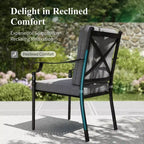 Captiva Designs Patio Dining Set with Slat-top Steel Table & Metal Chairs with Cushions