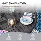 Captiva Designs Patio Dining Set with Slat-top Steel Table & Metal Chairs with Cushions
