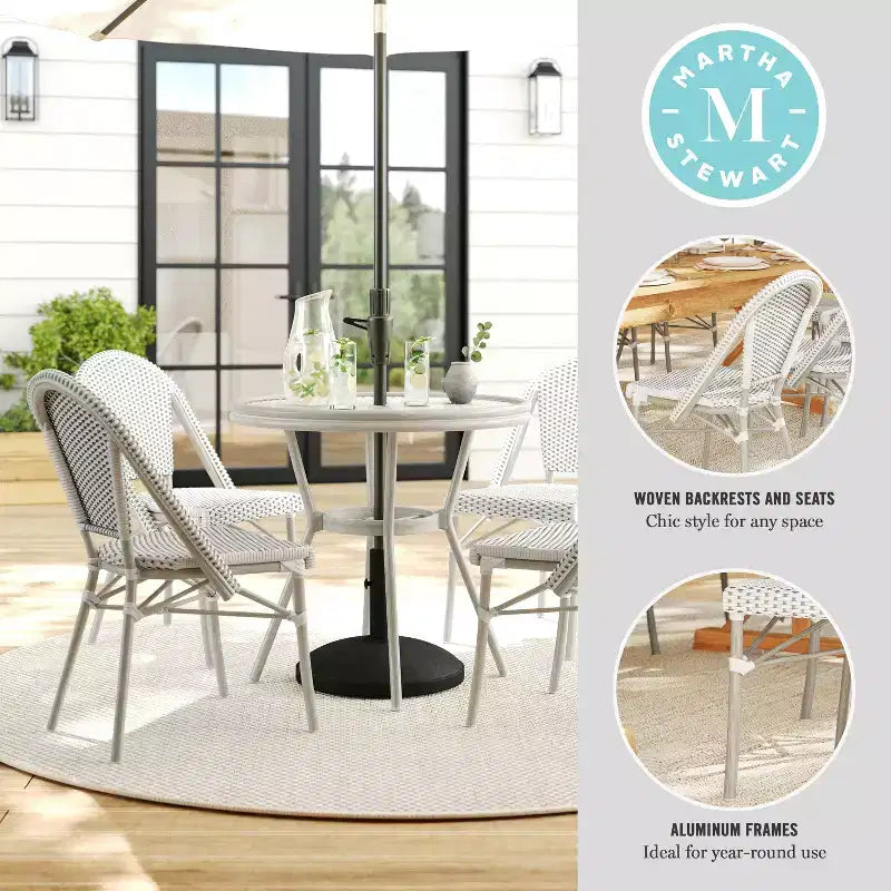 Martha Stewart Lily Pond Indoor-Outdoor Bistro Dining Table with 4 Stackable Bistro Chairs