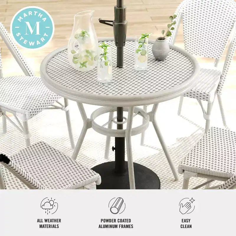 Martha Stewart Lily Pond Indoor-Outdoor Bistro Dining Table with 4 Stackable Bistro Chairs