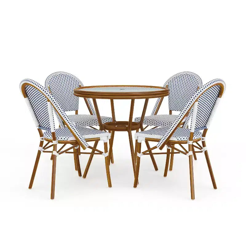 Martha Stewart Lily Pond Indoor-Outdoor Bistro Dining Table with 4 Stackable Bistro Chairs