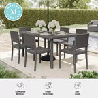 Martha Stewart Bedford 7-Piece Indoor-Outdoor Dining Set with 6 Stackable Dining Chairs and 62 Patio Table with Engineered Wood Top in Rattan Wicker