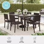 Martha Stewart Bedford 7-Piece Indoor-Outdoor Dining Set with 6 Stackable Dining Chairs and 62 Patio Table with Engineered Wood Top in Rattan Wicker