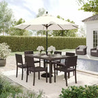 Martha Stewart Bedford 7-Piece Indoor-Outdoor Dining Set with 6 Stackable Dining Chairs and 62 Patio Table with Engineered Wood Top in Rattan Wicker