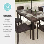 Martha Stewart Bedford 7-Piece Indoor-Outdoor Dining Set with 6 Stackable Dining Chairs and 62 Patio Table with Engineered Wood Top in Rattan Wicker