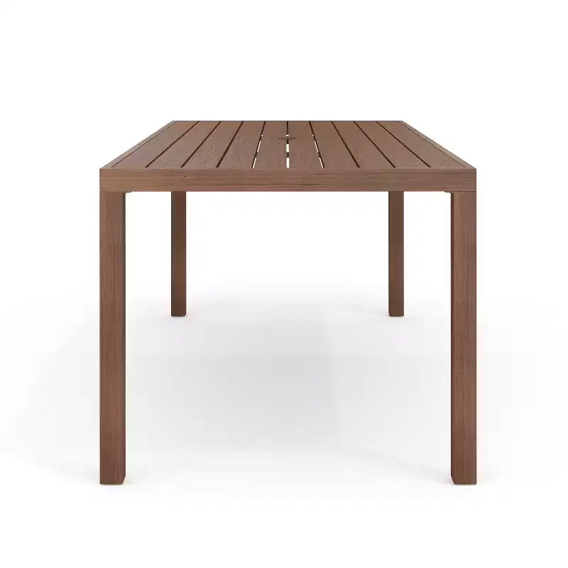 Martha Stewart Bedford Indoor-Outdoor Patio Set with 71 Table and 8 Dining Chairs with Brushed Woodgrain Aluminum Finish and All-Weather Seat Cushion