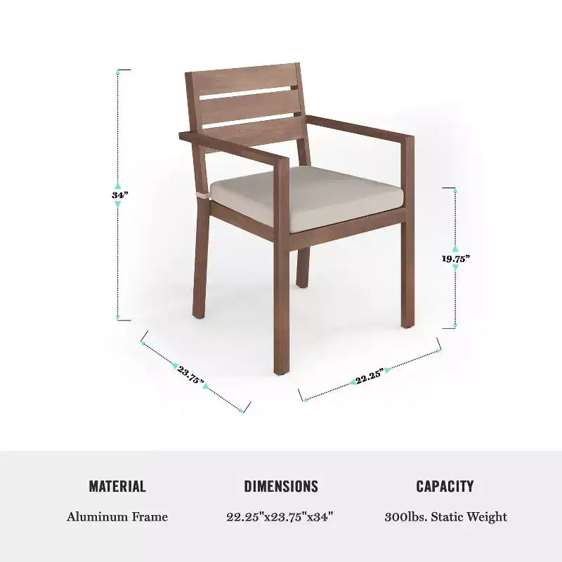 Martha Stewart Bedford Indoor-Outdoor Patio Set with 71 Table and 8 Dining Chairs with Brushed Woodgrain Aluminum Finish and All-Weather Seat Cushion