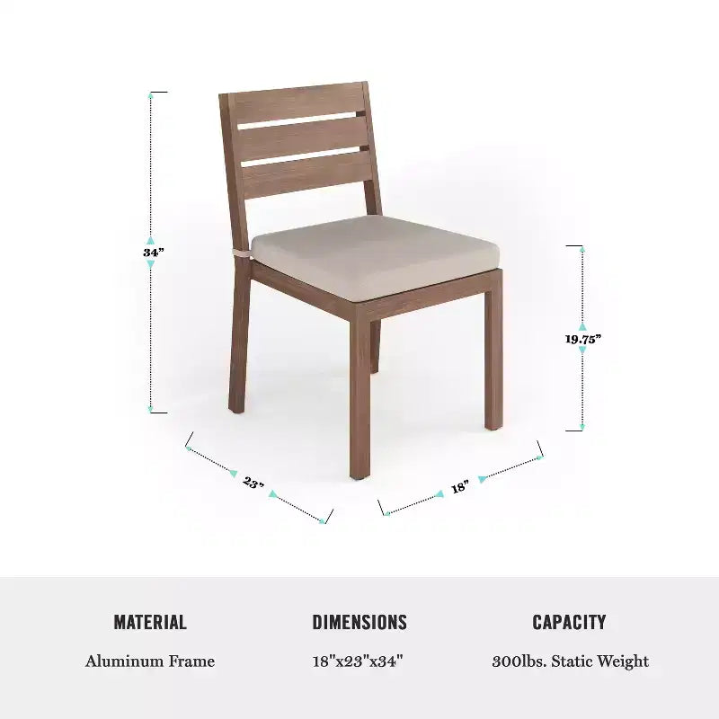 Martha Stewart Bedford Indoor-Outdoor Patio Set with 62 Table and 6 Dining Chairs with Brushed Woodgrain Aluminum Finish and All-Weather Seat Cushion