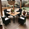 Whisen 7 Piece Outdoor Patio Wicker Dining Set with Acacia Wood Table Top, 6 Chairs