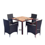 Whisen 7 Piece Outdoor Patio Wicker Dining Set with Acacia Wood Table Top, 6 Chairs