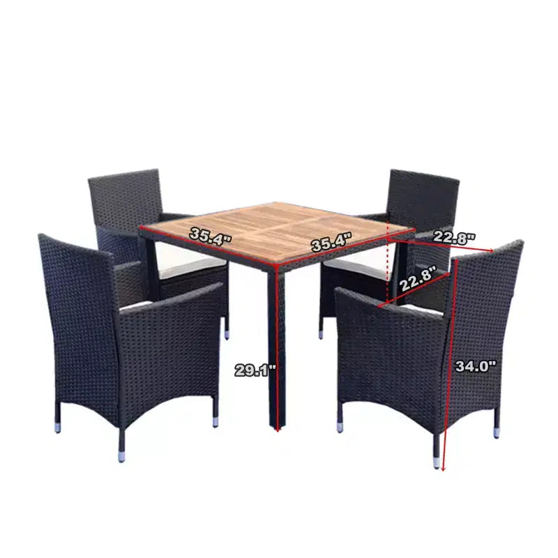 Whisen 7 Piece Outdoor Patio Wicker Dining Set with Acacia Wood Table Top, 6 Chairs