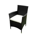 Whisen 7 Piece Outdoor Patio Wicker Dining Set with Acacia Wood Table Top, 6 Chairs