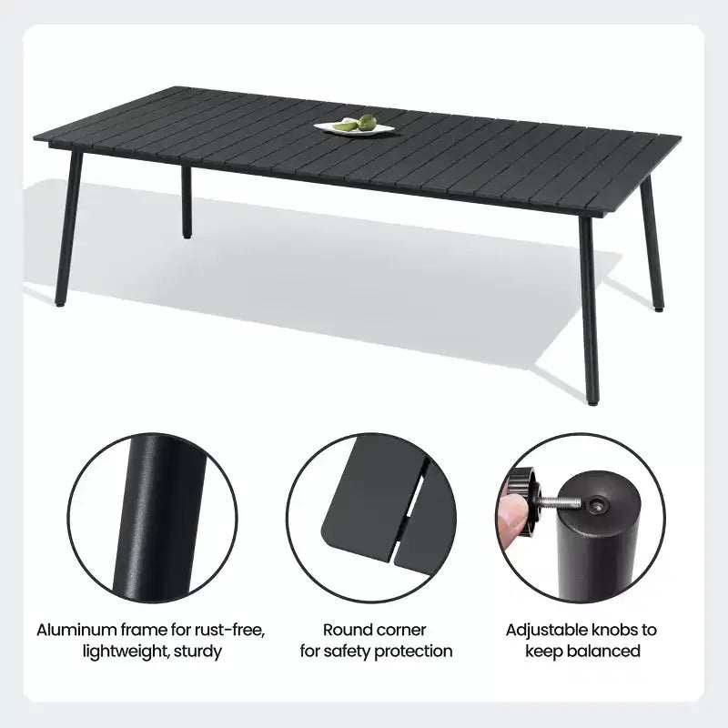 Crestlive Products Outdoor Dining Set Patio Dining Table with folding Dining Chairs Wooden-Like Top and Aluminum Frame Umbrella Hole