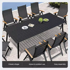 Crestlive Products Outdoor Dining Set Patio Dining Table with folding Dining Chairs Wooden-Like Top and Aluminum Frame Umbrella Hole