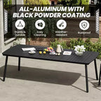 Crestlive Products 7pc Outdoor Dining set Patio Rectangle Table with Folding Chairs Aluminum Frame with Wood-Like Tabletop and Umbrella Hole
