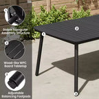 Crestlive Products 7pc Outdoor Dining set Patio Rectangle Table with Folding Chairs Aluminum Frame with Wood-Like Tabletop and Umbrella Hole