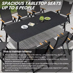 Crestlive Products 7pc Outdoor Dining set Patio Rectangle Table with Folding Chairs Aluminum Frame with Wood-Like Tabletop and Umbrella Hole