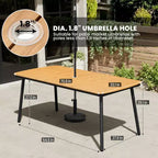 Crestlive Products 7pc Outdoor Dining set Patio Rectangle Table with Folding Chairs Aluminum Frame with Wood-Like Tabletop and Umbrella Hole