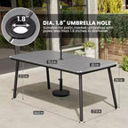 Crestlive Products 7pc Outdoor Dining set Patio Rectangle Table with Folding Chairs Aluminum Frame with Wood-Like Tabletop and Umbrella Hole