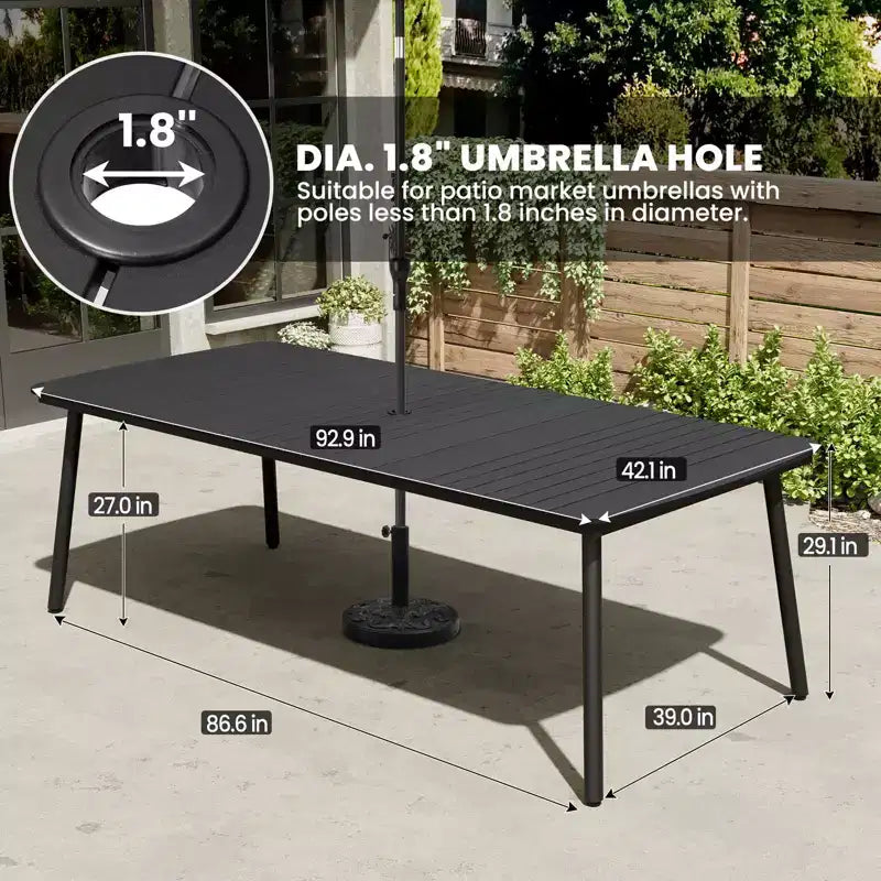 Crestlive Products 7pc Outdoor Dining set Patio Rectangle Table with Folding Chairs Aluminum Frame with Wood-Like Tabletop and Umbrella Hole