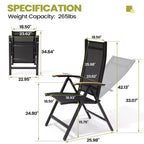 Crestlive Products 7pc Outdoor Dining set Patio Rectangle Table with Folding Chairs Aluminum Frame with Wood-Like Tabletop and Umbrella Hole