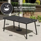 Crestlive Products 7pc Outdoor Dining set Patio Rectangle Table with Folding Chairs Aluminum Frame with Wood-Like Tabletop and Umbrella Hole